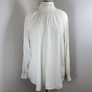 Chico’s Coquette Romantic Smocked High Neck & Cuff Flowy Blouse Size 3 (XL)